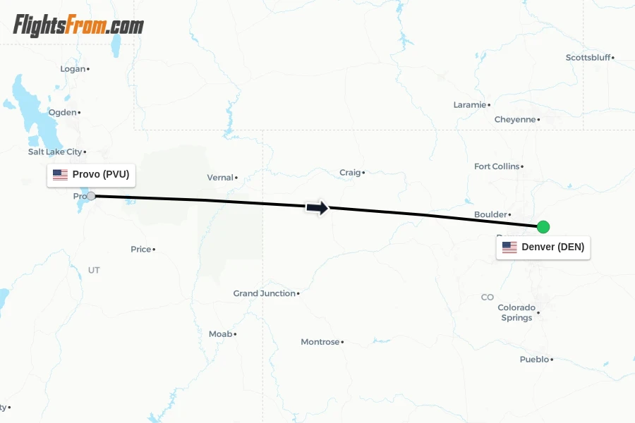 Flights from Provo to Denver route map