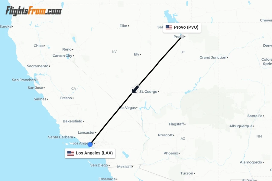 Flights from Provo to Los Angeles route map