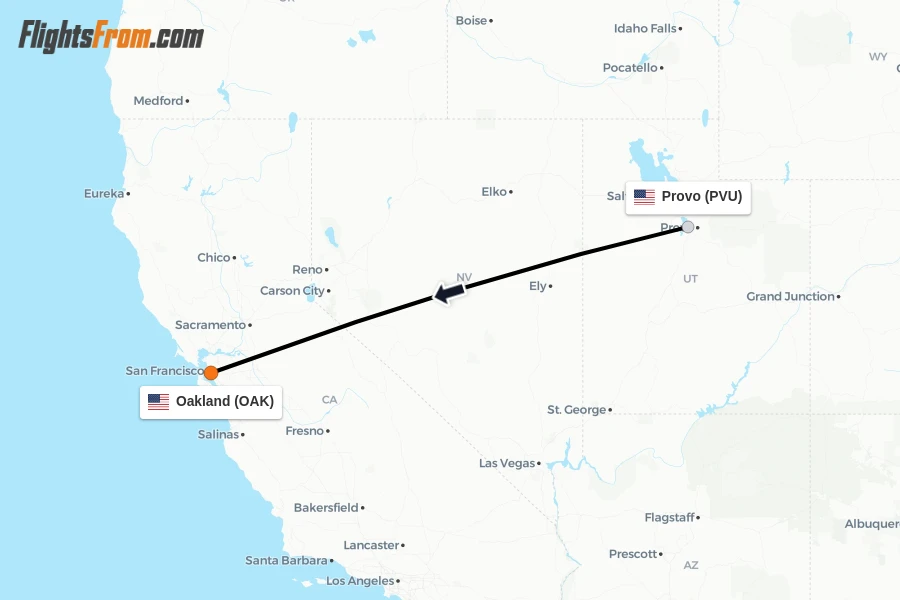 Flights from Provo to Oakland route map