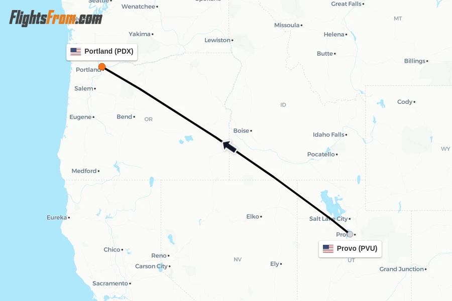 Flights from Provo to Portland route map