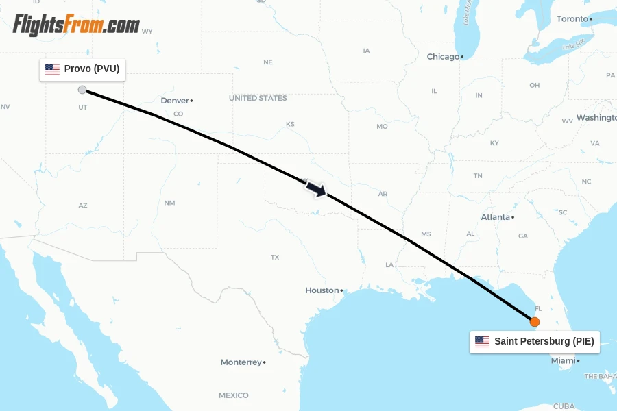 Flights from Provo to Saint Petersburg route map