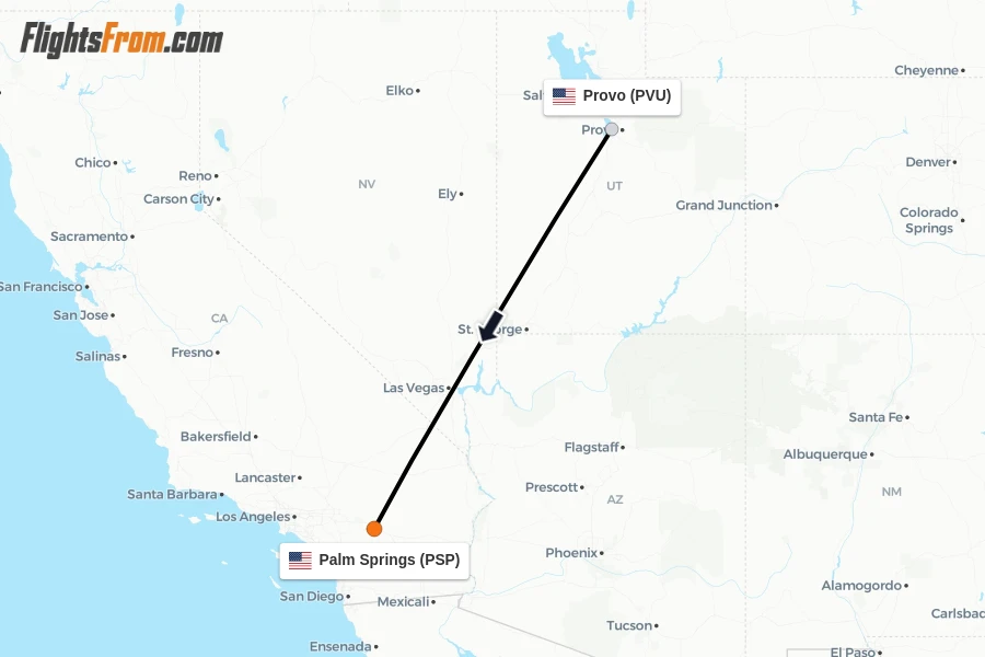 Flights from Provo to Palm Springs route map