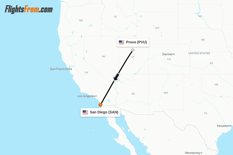 Flights from Provo to San Diego route map