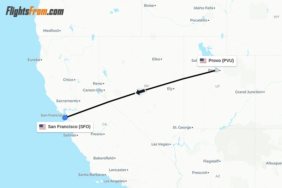Flights from Provo to San Francisco route map