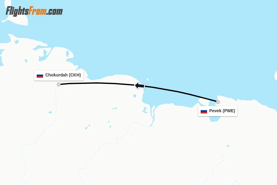 Flights from Pevek to Chokurdah route map