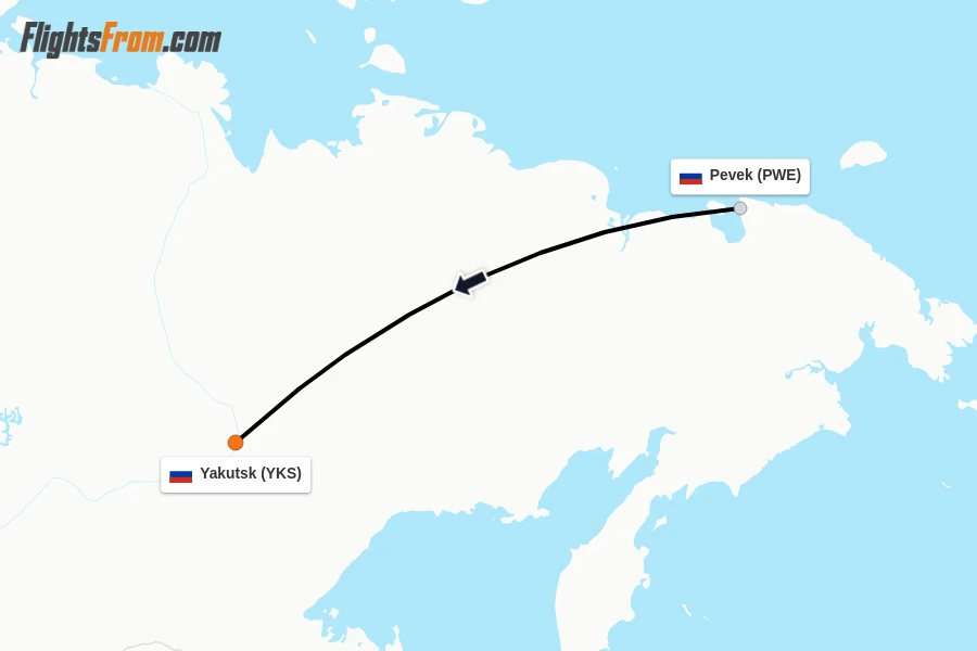 Flights from Pevek to Yakutsk route map
