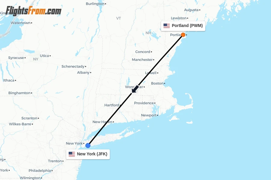 Flights from Portland to New York route map