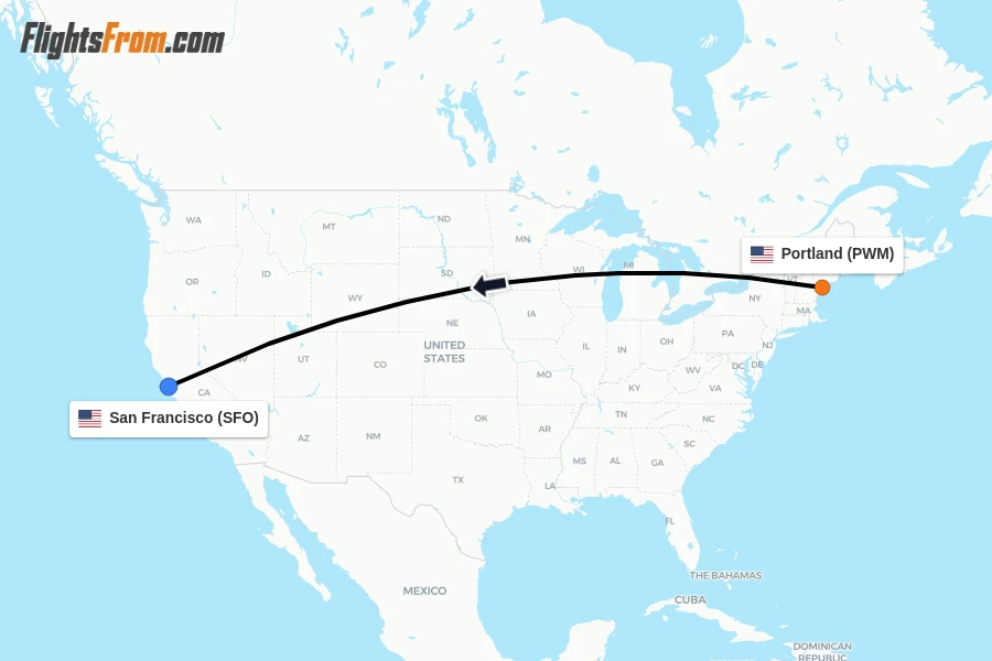 Flights from Portland to San Francisco route map