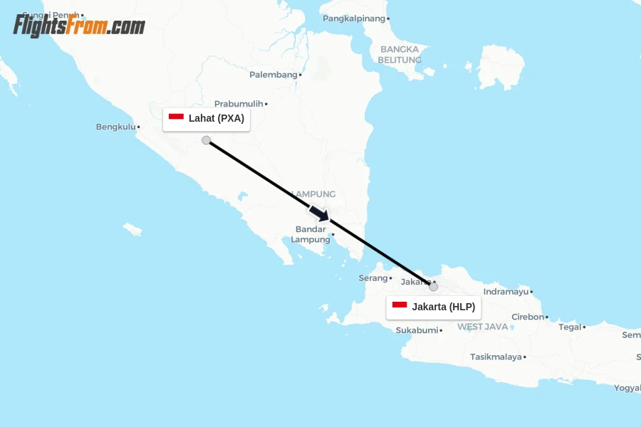 Flights from Lahat to Jakarta route map