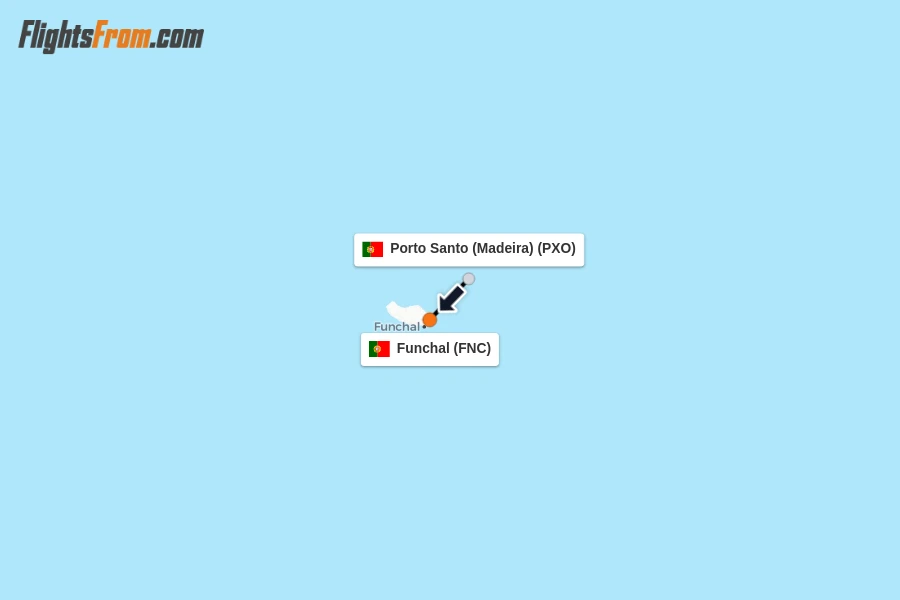 Flights from Porto Santo (Madeira) to Funchal route map