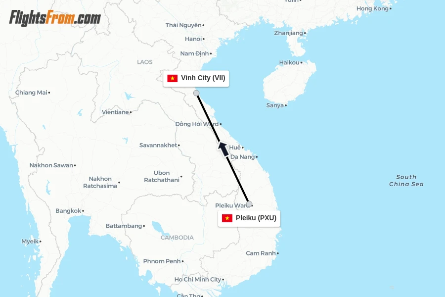 Flights from Pleiku to Vinh City route map