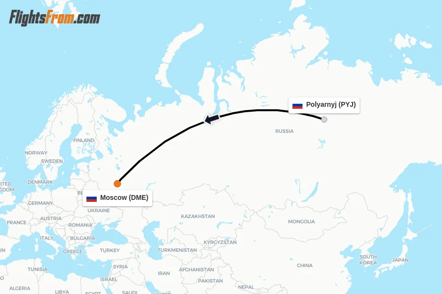 Flights from Polyarnyj to Moscow route map