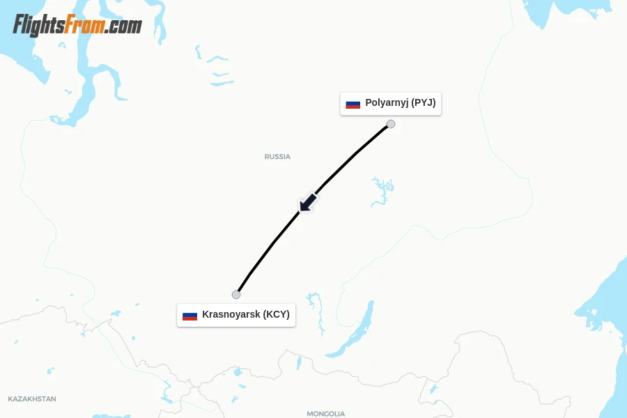 Flights from Polyarnyj to Krasnoyarsk route map
