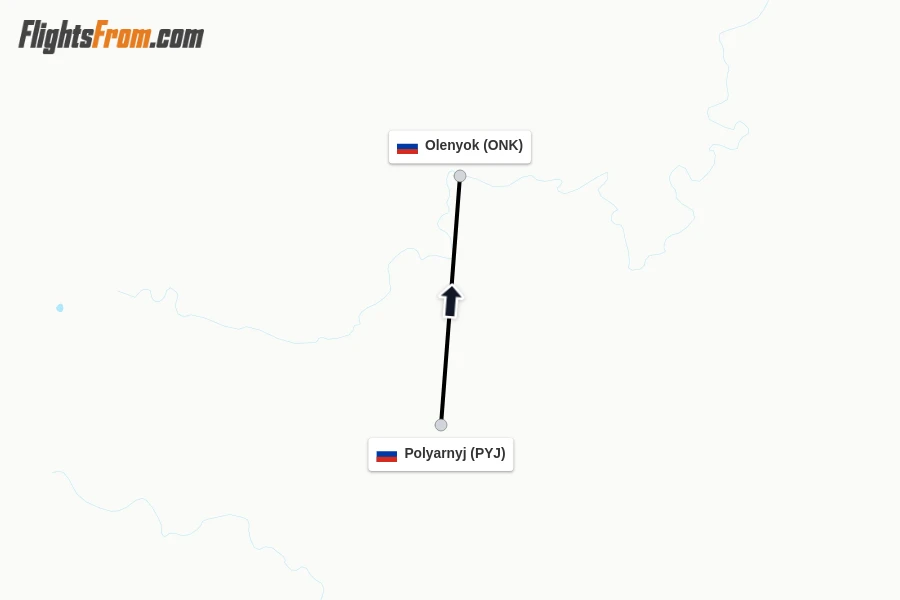 Flights from Polyarnyj to Olenyok route map