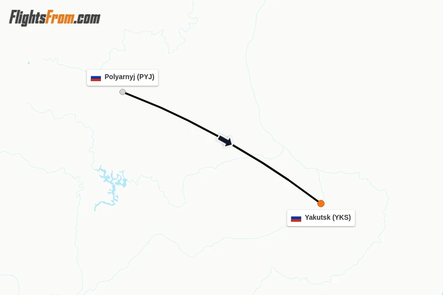Flights from Polyarnyj to Yakutsk route map