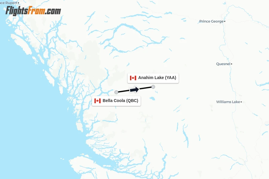 Flights from Bella Coola to Anahim Lake route map