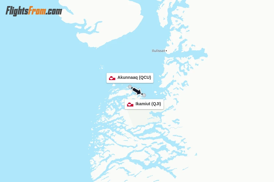 Flights from Akunnaaq to Ikamiut route map