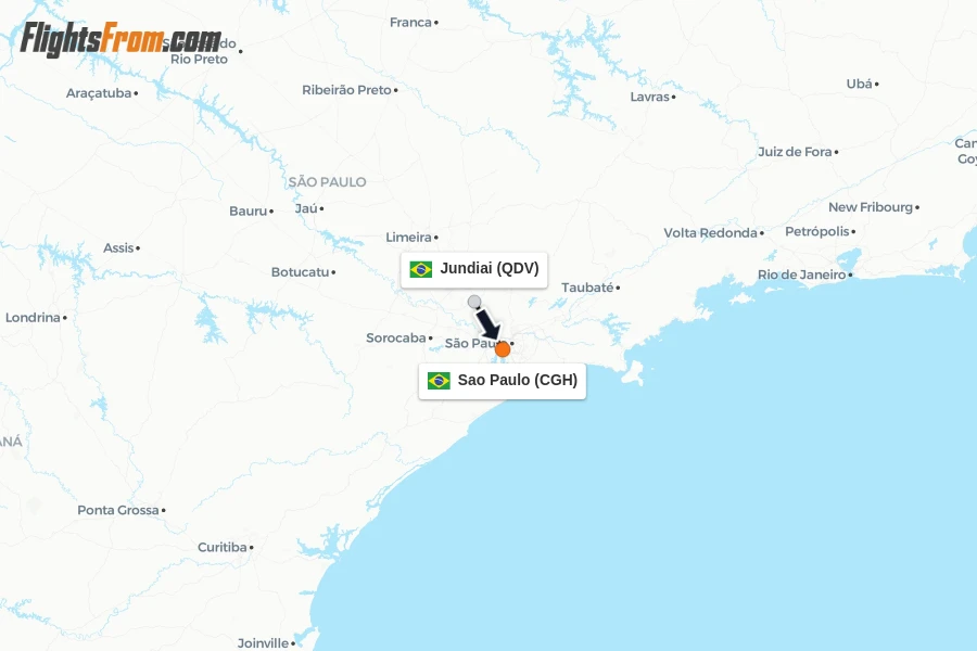 Flights from Jundiai to Sao Paulo route map