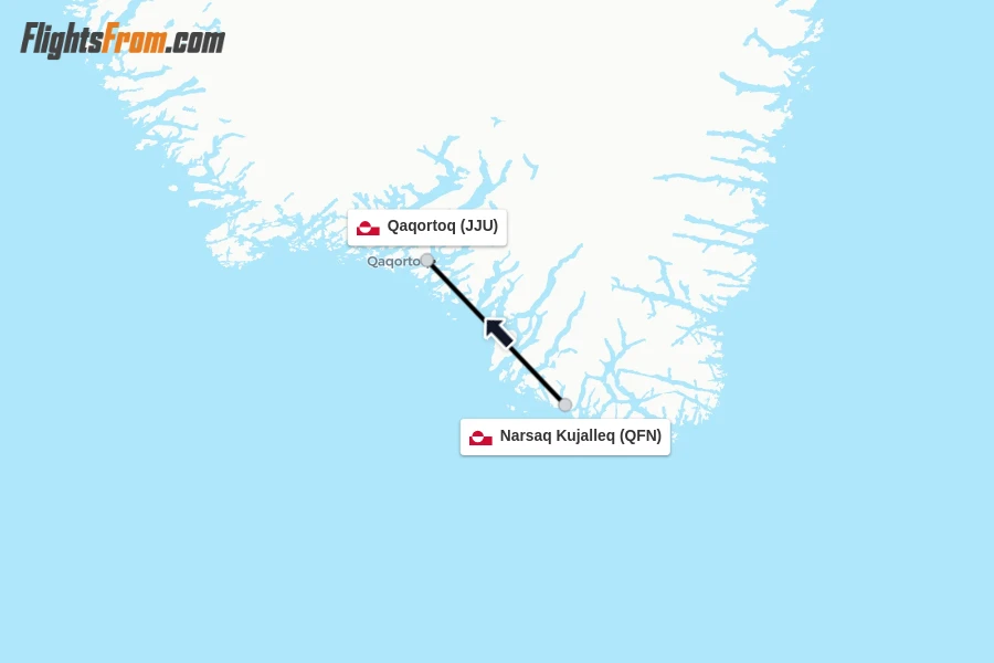 Flights from Narsaq Kujalleq to Qaqortoq route map