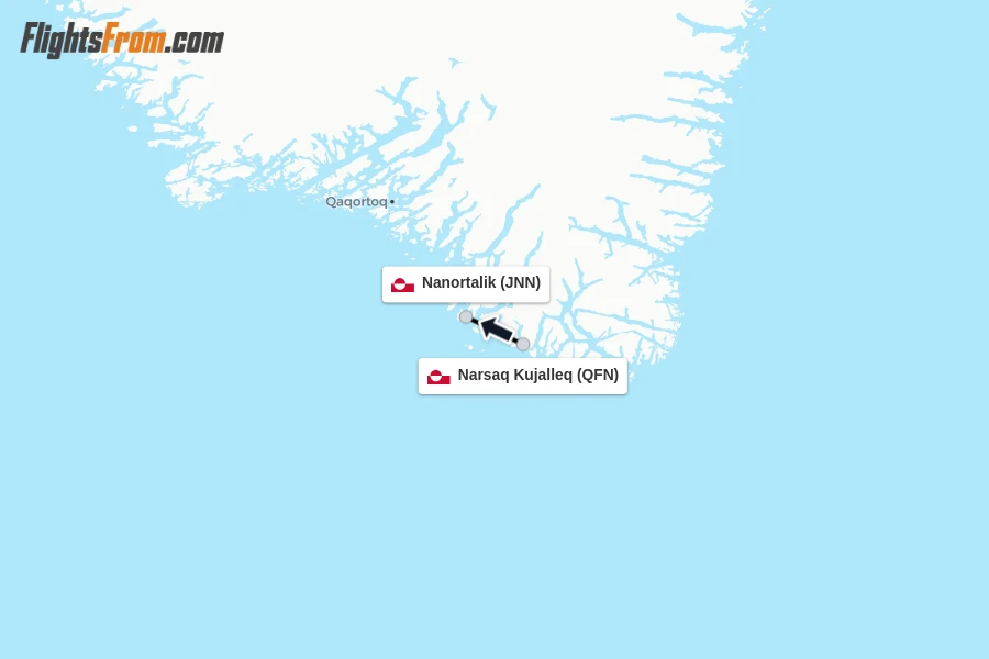 Flights from Narsaq Kujalleq to Nanortalik route map