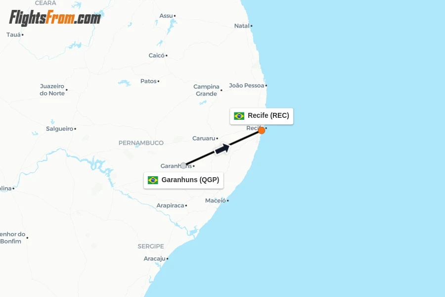 Flights from Garanhuns to Recife route map