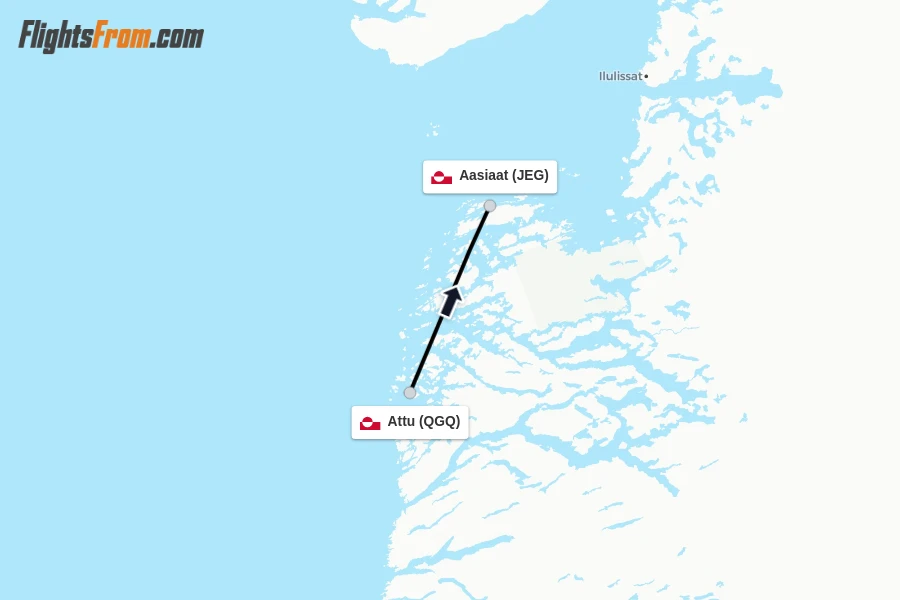 Flights from Attu to Aasiaat route map