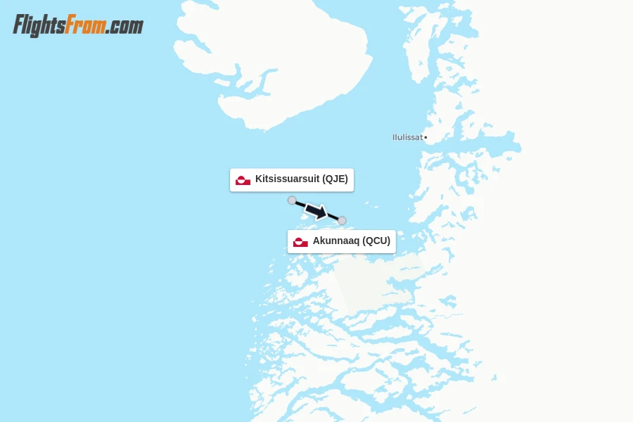 Flights from Kitsissuarsuit to Akunnaaq route map