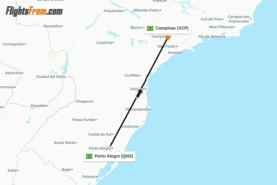 Flights from Porto Alegre to Campinas route map