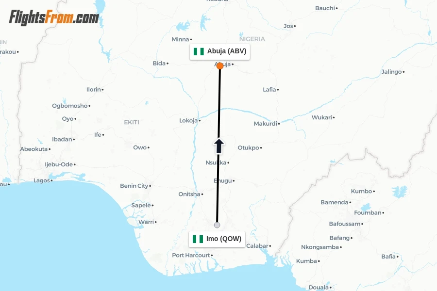 Flights from Imo to Abuja route map