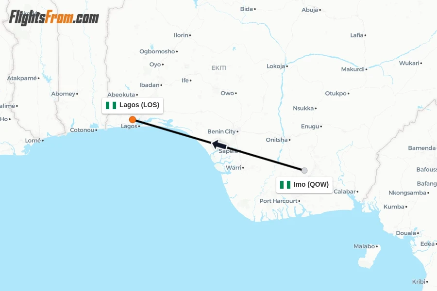 Flights from Imo to Lagos route map