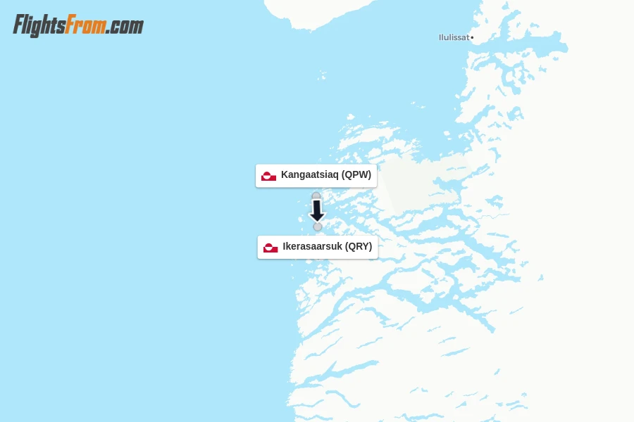 Flights from Kangaatsiaq to Ikerasaarsuk route map