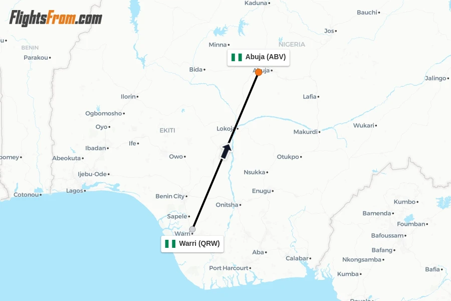 Flights from Warri to Abuja route map