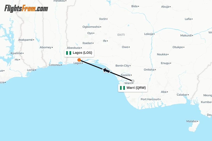 Flights from Warri to Lagos route map