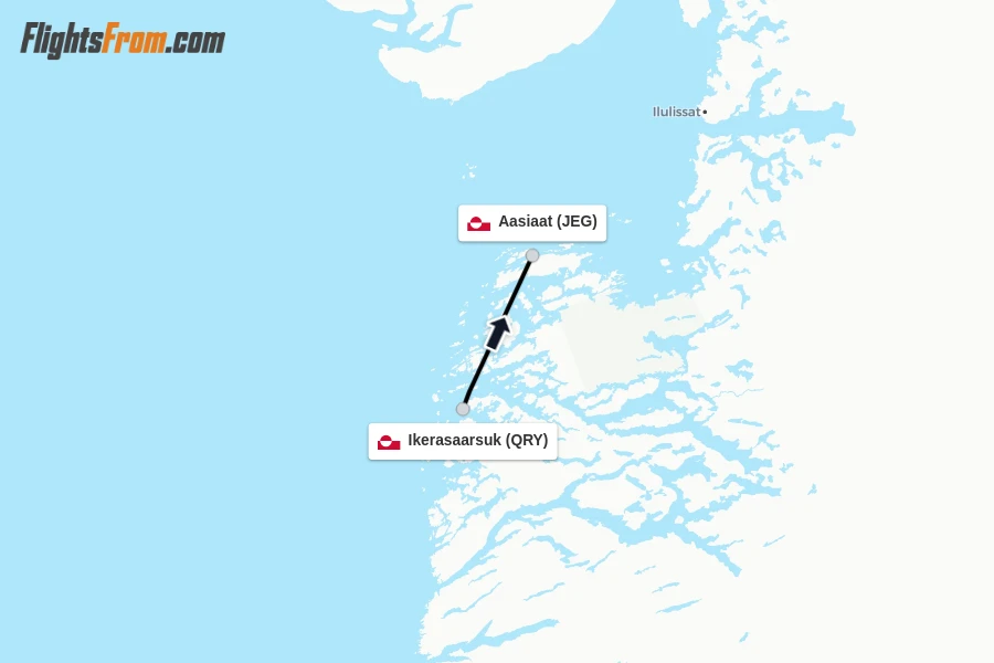 Flights from Ikerasaarsuk to Aasiaat route map