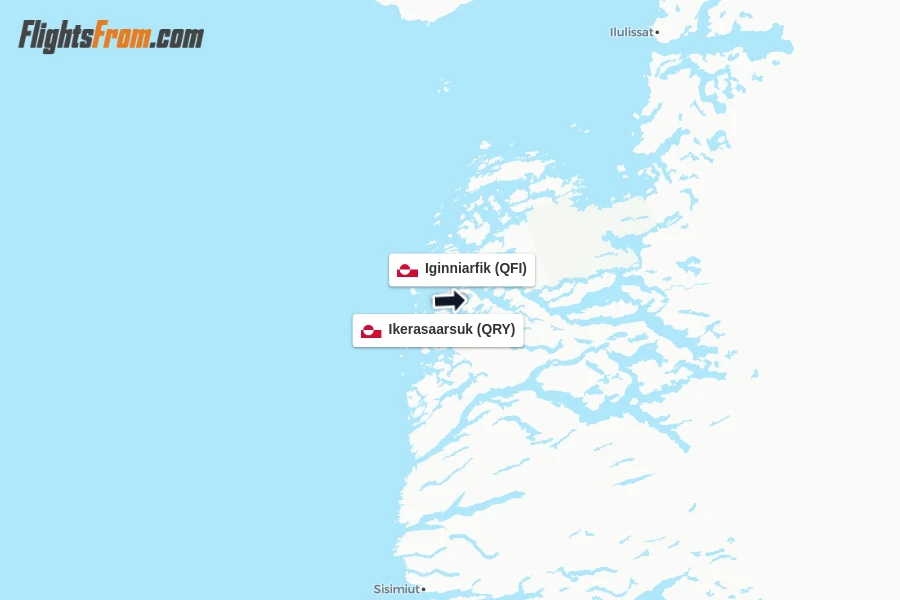Flights from Ikerasaarsuk to Iginniarfik route map