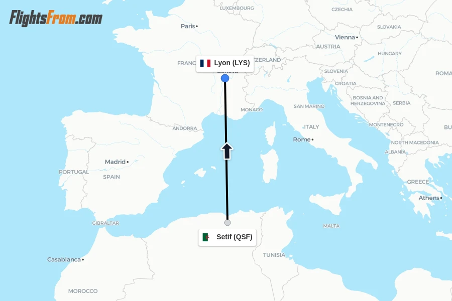 Flights from Setif to Lyon route map