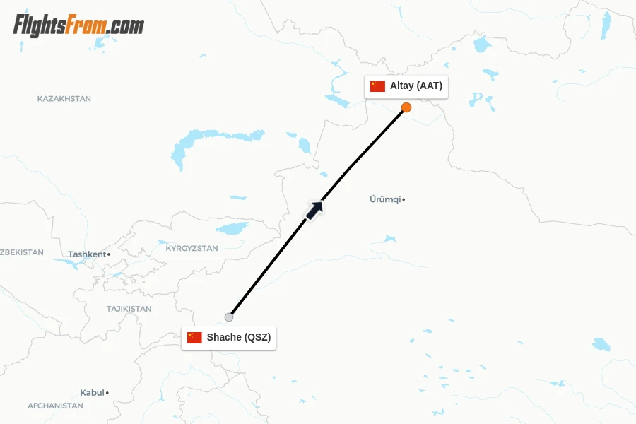 Flights from Shache to Altay route map
