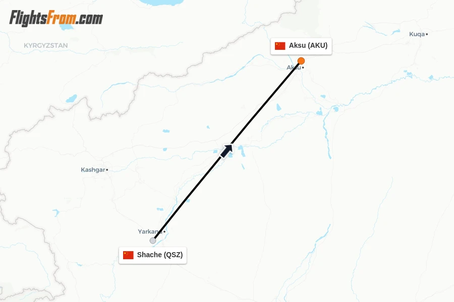 Flights from Shache to Aksu route map