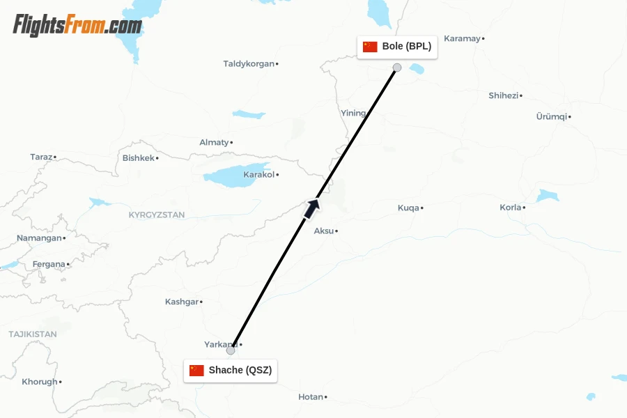 Flights from Shache to Bole route map