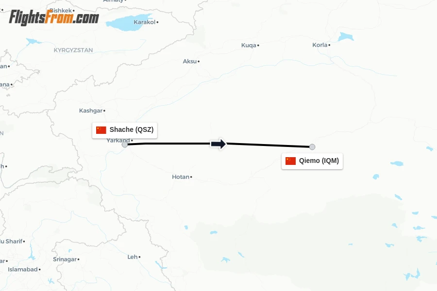 Flights from Shache to Qiemo route map