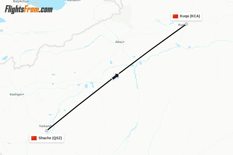 Flights from Shache to Kuqa route map