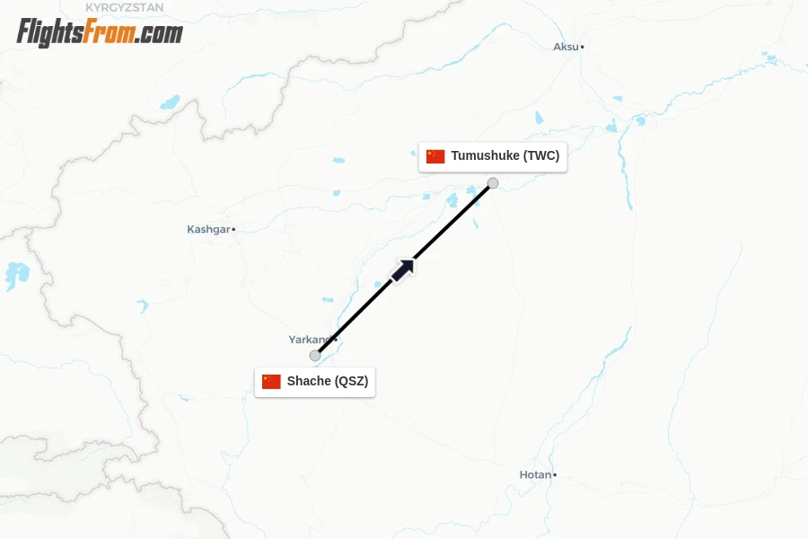 Flights from Shache to Tumushuke route map