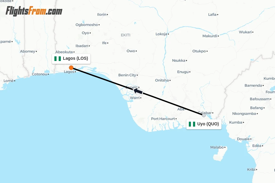 Flights from Uyo to Lagos route map