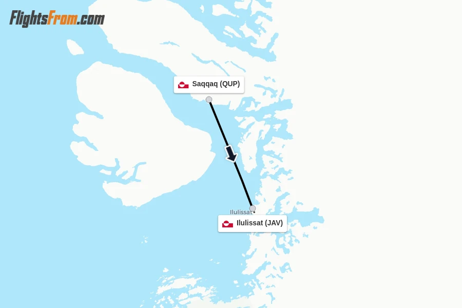 Flights from Saqqaq to Ilulissat route map