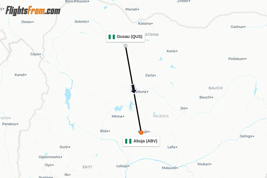 Flights from Gusau to Abuja route map