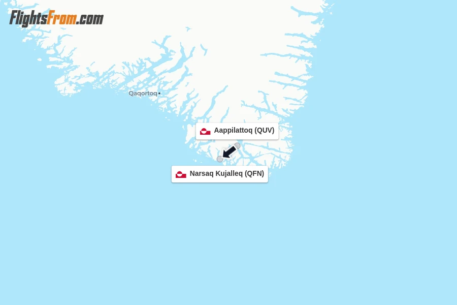 Flights from Aappilattoq to Narsaq Kujalleq route map
