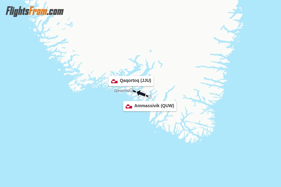 Flights from Ammassivik to Qaqortoq route map
