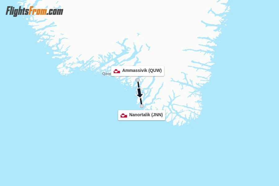 Flights from Ammassivik to Nanortalik route map
