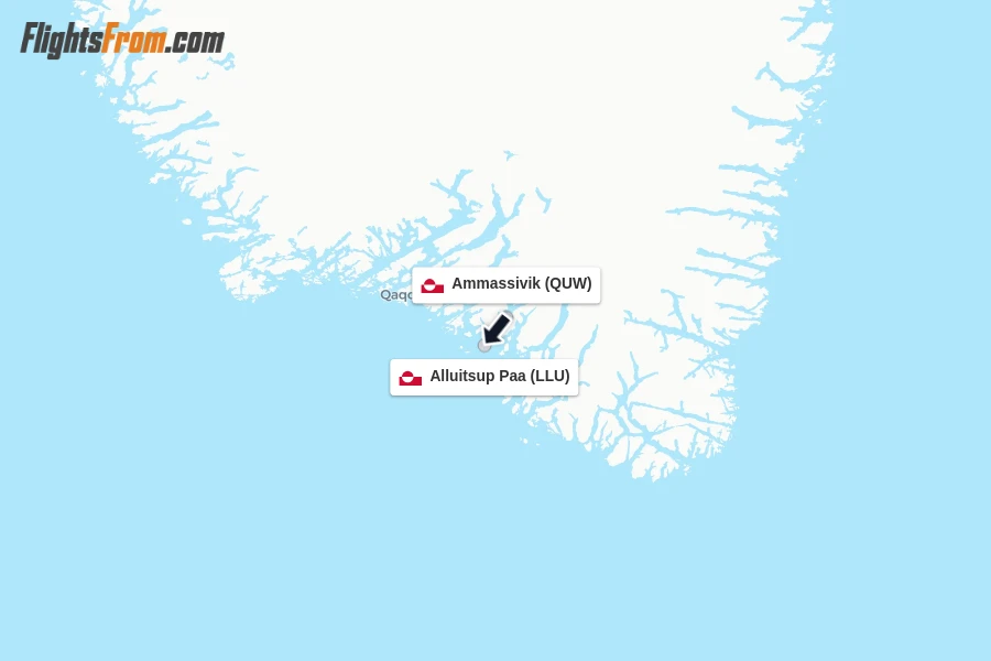 Flights from Ammassivik to Alluitsup Paa route map
