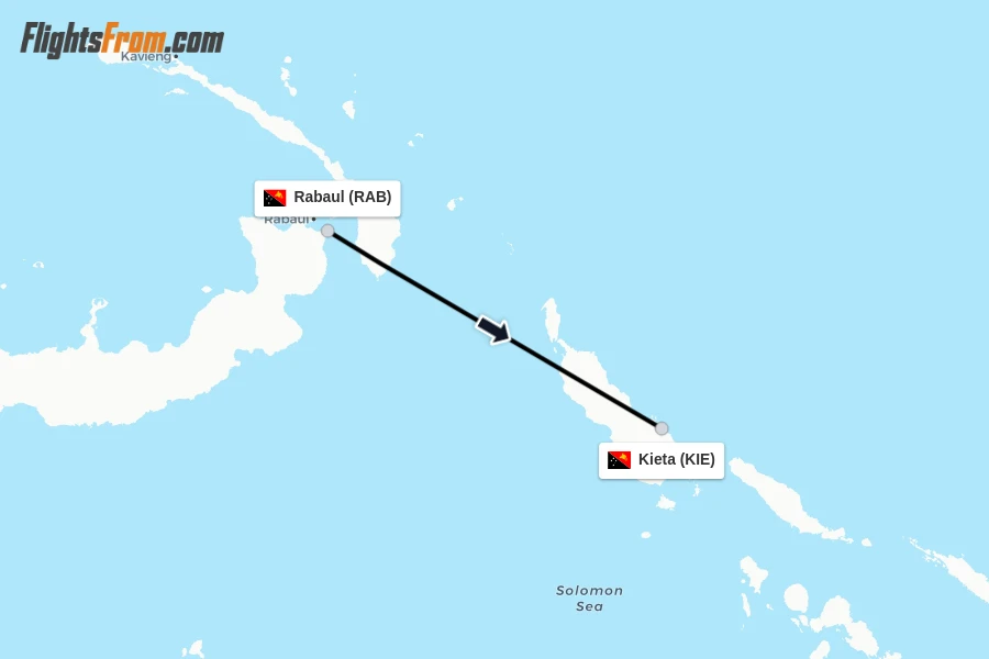 Flights from Rabaul to Kieta route map